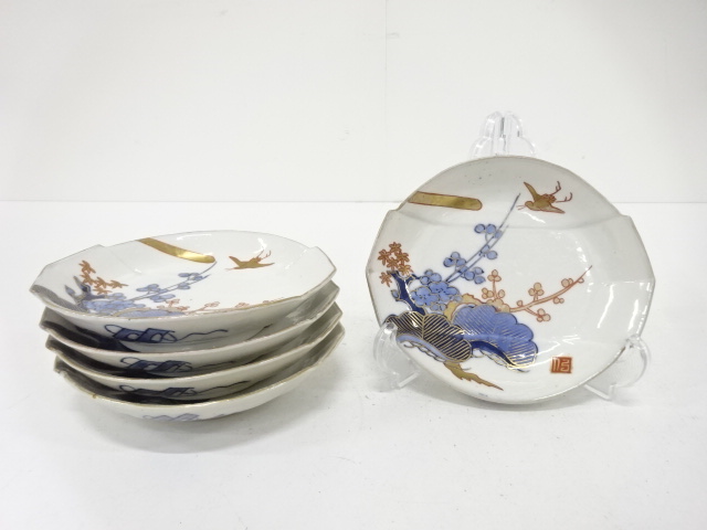 古伊万里　染付　松竹梅　皿　5客揃